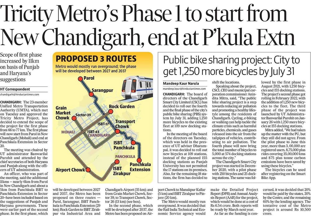 Tricity chandigarh metro plan