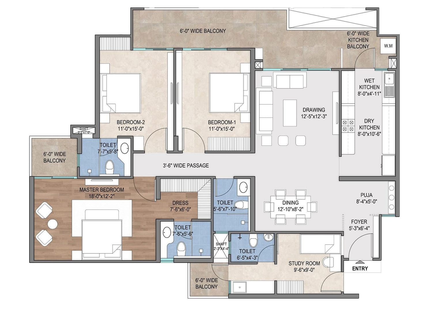 TYPICAL FLOOR PLAN 3.5 BHK TOWER SALEABLE AREA = 2275 SQ. FT.