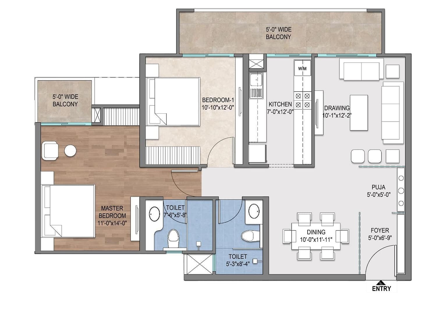 TYPICAL FLOOR PLAN 2 BHK TOWER